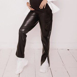 NWT Maternity Black Faux Leather Split Hem Pants